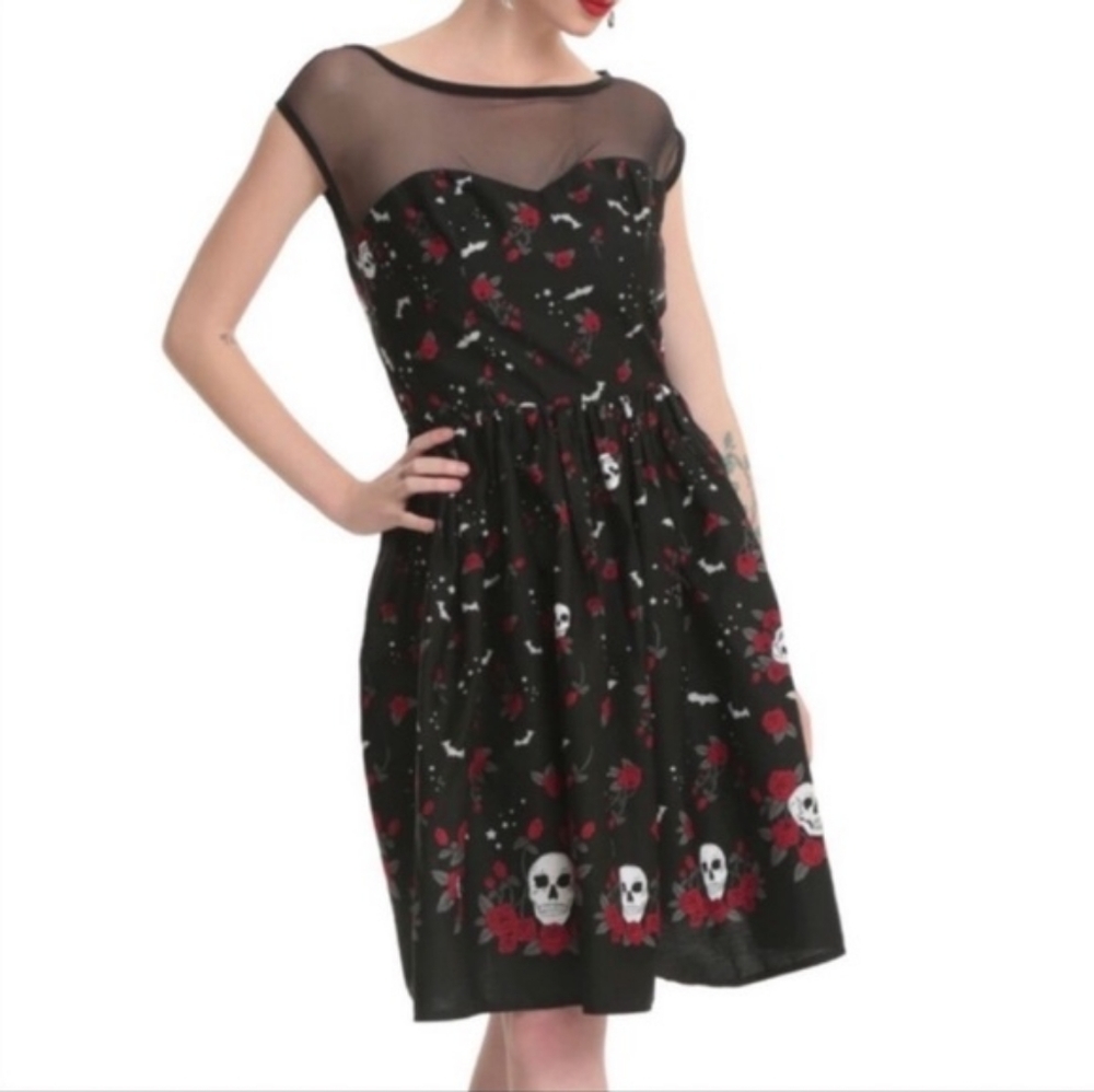Hell Bunny Skulls and Roses Pin-up Goth Rockabilly/ 2 sizes available